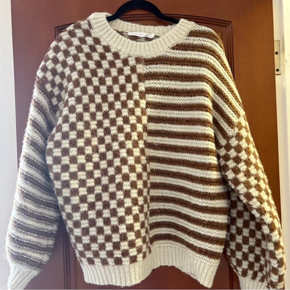Altar'd State Cream and Brown Knit Sweater